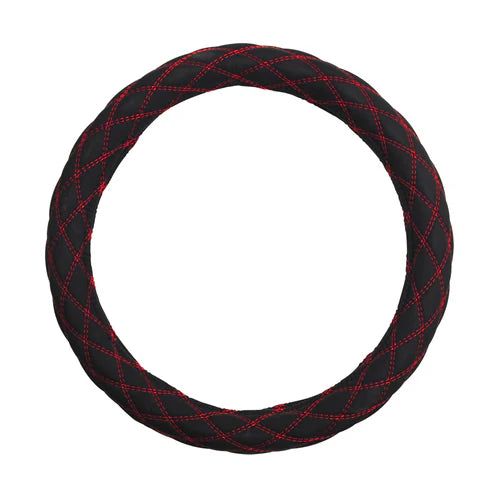 18" Steering Wheel Cover Black/Red Stitch